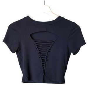 Fashion Nova Black Tied Bodycon Crop Top Size M